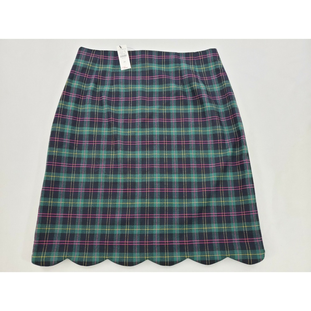 Talbots Petite Scalloped Hem Plaid Wool Blend Skirt Green 2P 53441034 - Picture 6 of 11